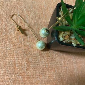 Gold & Pearl Dangle Earrings with Cross.